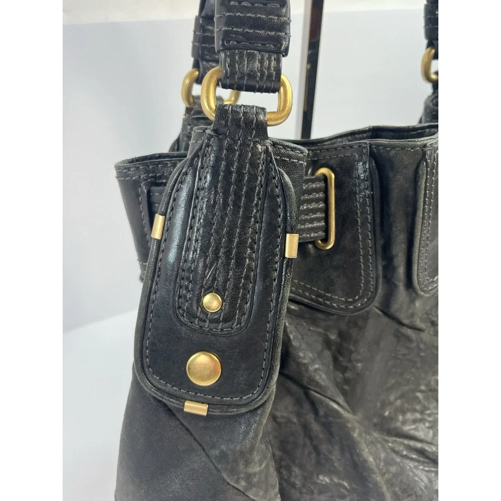 Juicy Couture Vintage Y2K Black Leather Handbag Hobo Purse Gold Hardware Pink
